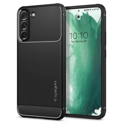Spigen Rugged Armor Case - тънък качествен силиконов (TPU) калъф за Samsung Galaxy S22 Plus (черен)