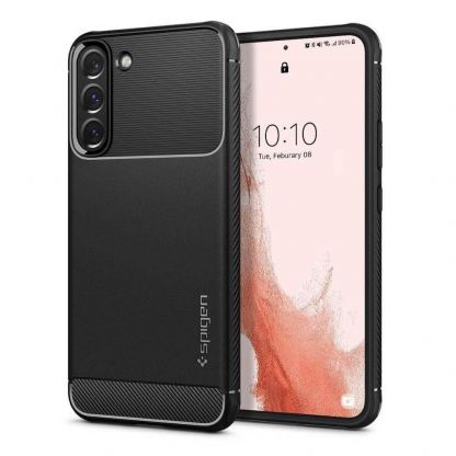 Spigen Rugged Armor Case - тънък качествен силиконов (TPU) калъф за Samsung Galaxy S22 (черен)