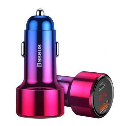 Baseus Dual USB & USB-C QC 4.0 Car Charger 45W (CCMLC20C-09) - зарядно за кола с USB и USB-C изходи и технология за бързо зареждане (червен)