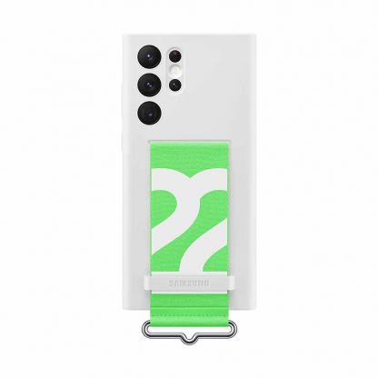 Samsung Silicone Cover With Strap EF-GS908TWEGWW - оригинален силиконов кейс с ластик против изпускане за Samsung Galaxy S22 Ultra (бял)