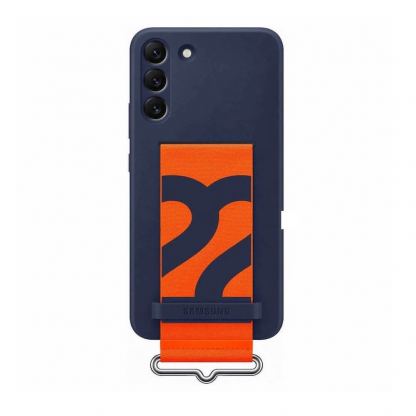 Samsung Silicone Cover With Strap EF-GS906TNEGWW  - оригинален силиконов кейс с ластик против изпускане за Samsung Galaxy S22 Plus (тъмносин)