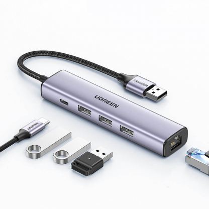 Ugreen USB-A Multifunctional Hub - мултифункционален хъб за свързване на допълнителна периферия за устройства с USB-A (тъмносив)