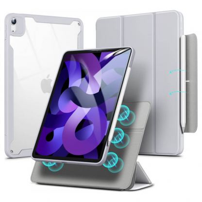 ESR Rebound Hybrid Case 360 - полиуретанов калъф с отделящ се кейс и поставка за iPad Air 5 (2022), iPad Air 4 (2020) (сив-прозрачен)