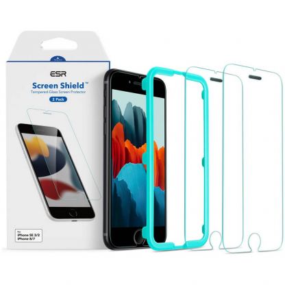 ESR Screen Shield 2.5D Tempered Glass 2 Pack - 2 броя калени стъклени защитни покрития за дисплея на iPhone SE (2022), iPhone SE (2020), iPhone 8, iPhone 7 (прозрачен)
