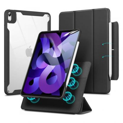 ESR Rebound Hybrid Case 360 - полиуретанов калъф с отделящ се кейс и поставка за iPad Air 5 (2022), iPad Air 4 (2020) (черен-прозрачен)