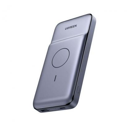 Ugreen MagSafe PowerBank 10000 mAh, 20W+10W - преносима външна батерия с USB-C порт, USB-A изход и безжично зареждане с MagSafe (сив)