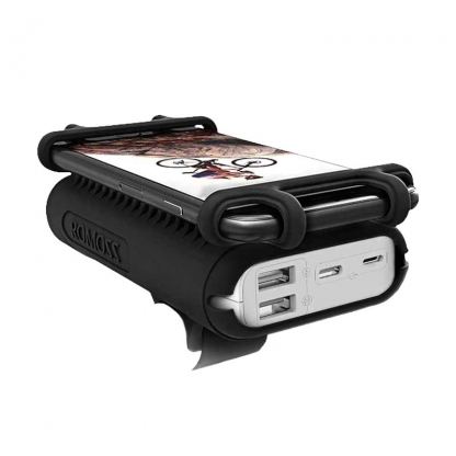 Romoss UR01 Powerbank 10000mAh - външна батерия с два USB-A изхода и поставка за телефон за кормилото на велосипед (черен)