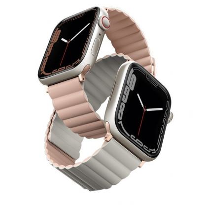 Uniq Revix Silicone Magnetic Strap - двулицевва магнитна силиконова каишка за Apple Watch 42мм, 44мм, 45мм (розов-бежов)