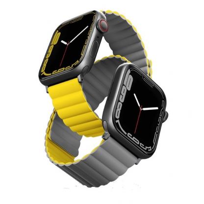 Uniq Revix Silicone Magnetic Strap - двулицевва магнитна силиконова каишка за Apple Watch 42мм, 44мм, 45мм (жълт-сив)