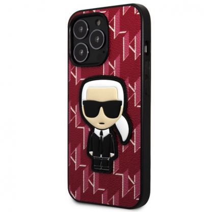 Karl Lagerfeld Monogram Ikonik Case - дизайнерски кожен кейс за iPhone 13 Pro Max (червен)