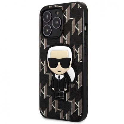 Karl Lagerfeld Monogram Ikonik Case - дизайнерски кожен кейс за iPhone 13 Pro Max (черен)