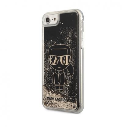 Karl Lagerfeld Liquid Glitter Gatsby Case - дизайнерски кейс с висока защита за iPhone SE (2022), iPhone SE (2020), iPhone 8, iPhone 7 (черен)