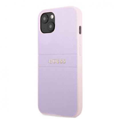 Guess Saffiano PU Leather Hard Case - дизайнерски кожен кейс за iPhone 13 (лилав)