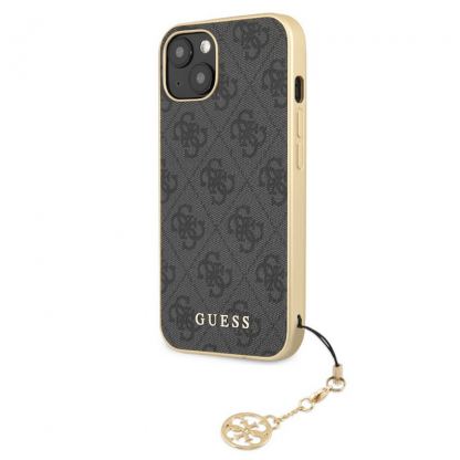 Guess 4G Charms Collection Hard Case - дизайнерски кожен кейс за iPhone 13 (сив)