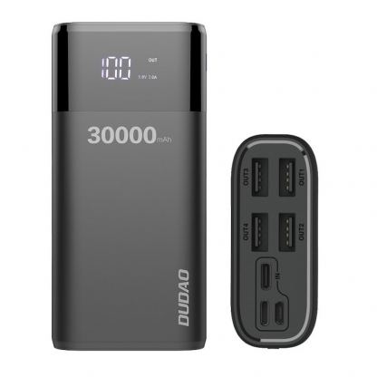 Dudao K8Max Power Bank With LCD 30000 mAh 4A - външна батерия с четери USB-A и технология за бързо зареждане (черен)