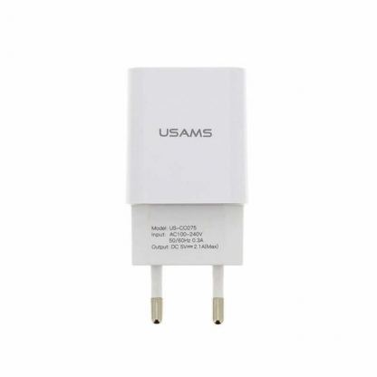 Usams T21 Travel Charger 2A - захранване за ел. мрежа 2.1A с USB изход (бял) (bulk)