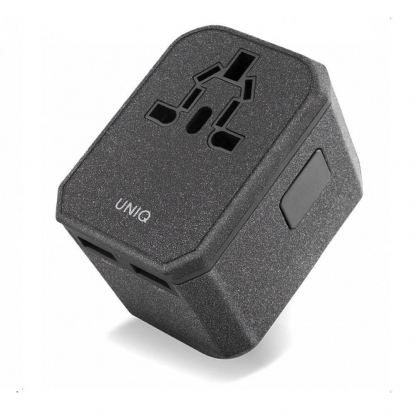 Uniq Voyage PD All in One World Travel Adapter 33W - захранване с един USB-C и два USB изхода и преходници за цял свят в едно устройство за мобилни устройства (сив)