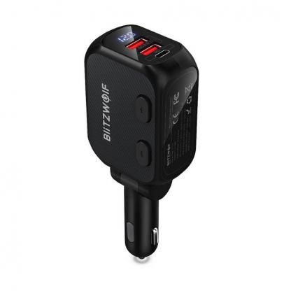 Blitzwolf Car Charger with Splitter - зарядно за кола с 2xUSB-A и 1xUSB-C изходи и два допълнителни извода за запалка (черен)