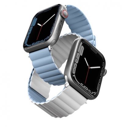 Uniq Revix Silicone Magnetic Strap - двулицевва магнитна силиконова каишка за Apple Watch 42мм, 44мм, 45мм (бял-син)