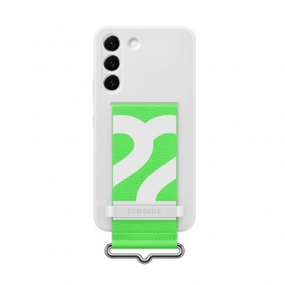 Samsung Silicone Cover With Strap EF-GS901TWEGWW - оригинален силиконов кейс с ластик против изпускане за Samsung Galaxy S22 (бял)