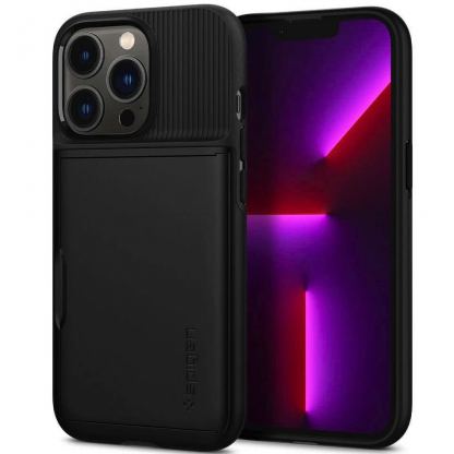 Spigen Slim Armor CS Case - хибриден кейс с отделение за кр. карти и най-висока степен на защита за iPhone 13 Pro Max (черен)