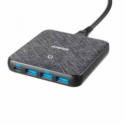 Anker GaN PowerPort Atom III Slim 65W - захранване за ел. мрежа с 3xUSB-A и 1xUSB-C изходи с технология за бързо зареждане (черен)