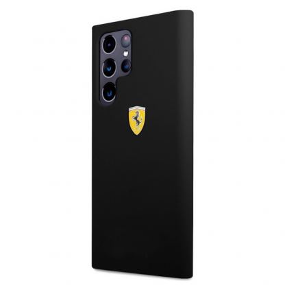 Ferrari Liquid Silicone Metal Logo Case - дизайнерски силиконов (TPU) кейс за Samsung Galaxy S22 Ultra (черен)