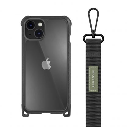 Mageasy Odyssey+ Classic Black Case - удароустойчив хибриден кейс с връзка и карабинер за iPhone 14 (черен) 