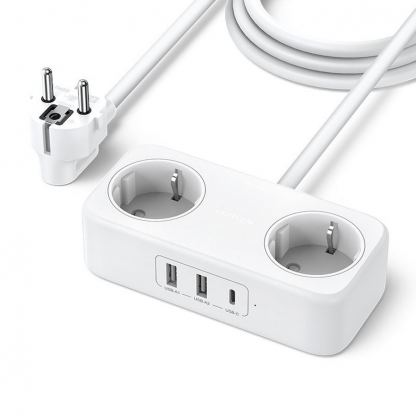 Ugreen Diginest Wall Power Strip With USB-C Hub 30W - разклонител с 3 изхода и вградени 3 USB-A и 1 USB-C изхода за мобилни устройства (бял)