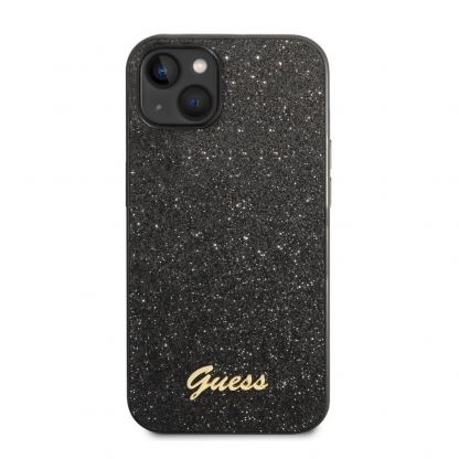 Guess Glitter Flakes Metal Logo - хибриден удароустойчив кейс за iPhone 14 Plus (черен)
