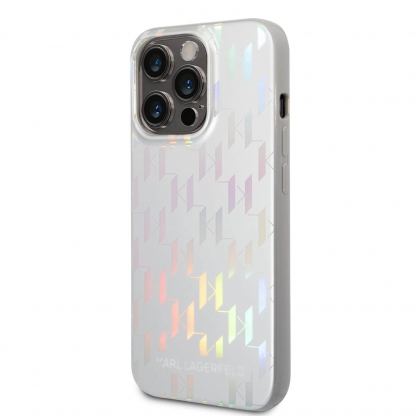 Karl Lagerfeld Iridescent Monogram Case - силиконов (TPU) калъф за iPhone 14 Pro Max (сребрист) 