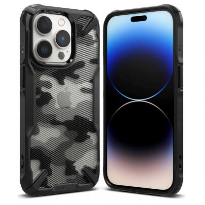 Ringke Fusion X Case - хибриден удароустойчив кейс за iPhone 14 Pro Max (черен-камуфлаж)