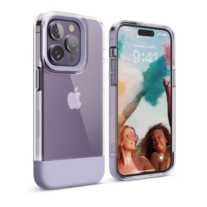 Elago Glide Case - удароустойчив силиконов (TPU) калъф за iPhone 14 Pro (прозрачен-лилав)