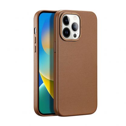 Dux Ducis Grit Faux Leather MagSafe Case - дизайнерски кожен кейс с MagSafe за iPhone 14 Pro (кафяв)