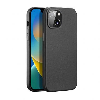 Dux Ducis Grit Faux Leather MagSafe Case - дизайнерски кожен кейс с MagSafe за iPhone 14 (черен)