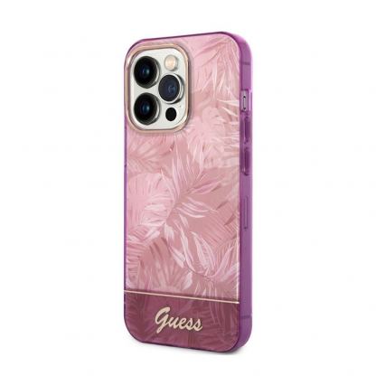 Guess Jungle Hybrid Case - дизайнерски кейс с висока защита за iPhone 14 Pro (розов)