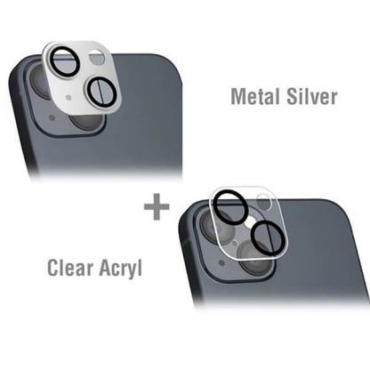 4smarts StyleGlass Camera Lens Protector - 2 броя предпазни плочки за камерата на iPhone 14, iPhone 14 Plus (сребрист и прозрачен)