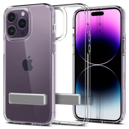 Spigen Ultra Hybrid S Case - хибриден кейс с висока степен на защита и вградена поставка за iPhone 14 Pro (прозрачен)