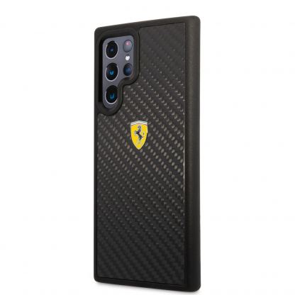 Ferrari Real Carbon Hard Case - хибриден удароустойчив кейс с карбоново покритие за Samsung Galaxy S22 Ultra (черен)