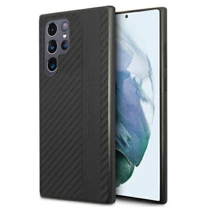 AMG Carbon Effect Leather Case - дизайнерски кожен кейс с висока защита за Samsung Galaxy S22 Ultra (черен)