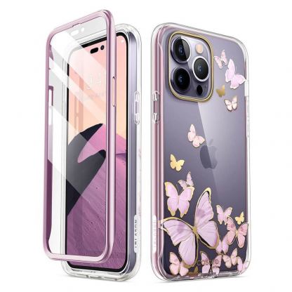 i-Blason Cosmo SupCase Protective Case - удароустойчив хибриден кейс с вграден протектор за дисплея за iPhone 14 Pro Max (лилав-прозрачен)