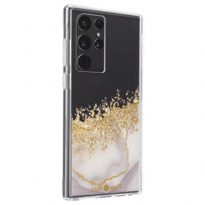 CaseMate Karat Marble Case - дизайнерски удароустойчив кейс със златни нишки за Samsung Galaxy S22 Ultra (прозрачен)