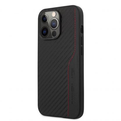 AMG Carbon Effect Leather Case - дизайнерски кожен кейс с висока защита за iPhone 14 Pro Max (черен)
