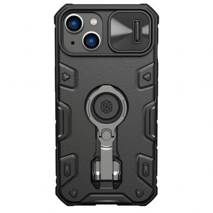 Nillkin CamShield Armor Pro Hard Case - хибриден удароустойчив кейс с пръстен против изпускане за iPhone 14 (черен)