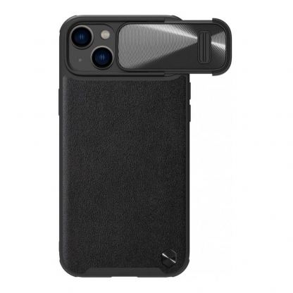 Nillkin CamShield Leather S Case - хибриден удароустойчив кожен кейс с поставка против изпускане за iPhone 14 (черен)