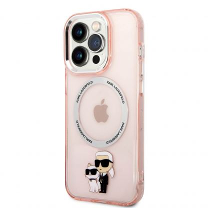 Karl Lagerfeld IML Karl and Choupette NFT MagSafe Case - дизайнерски силиконов кейс за iPhone 14 Pro (розов)