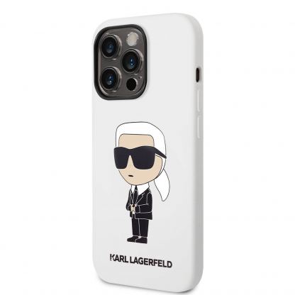 Karl Lagerfeld Liquid Silicone Ikonik NFT Case - дизайнерски силиконов кейс за iPhone 14 Pro (бял)