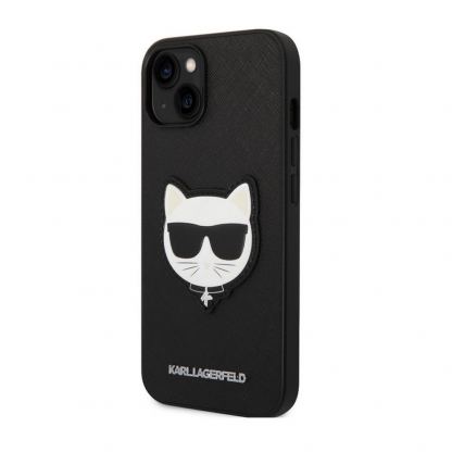Karl Lagerfeld Saffiano Choupette Head Case - дизайнерски кожен кейс за iPhone 14 (черен)