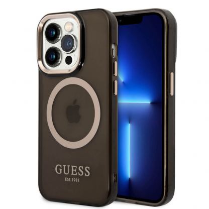 Guess Translucent MagSafe Case - хибриден удароустойчив кейс с MagSafe за iPhone 14 Pro Max (черен-прозрачен)