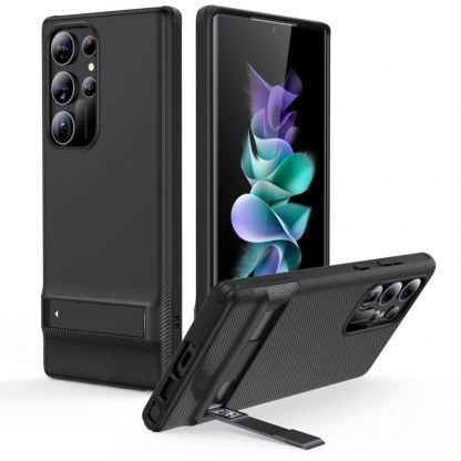 ESR Air Shield Boost Case - удароустойчив хибриден кейс с вградена поставка за Samsung Galaxy S23 Ultra (черен)